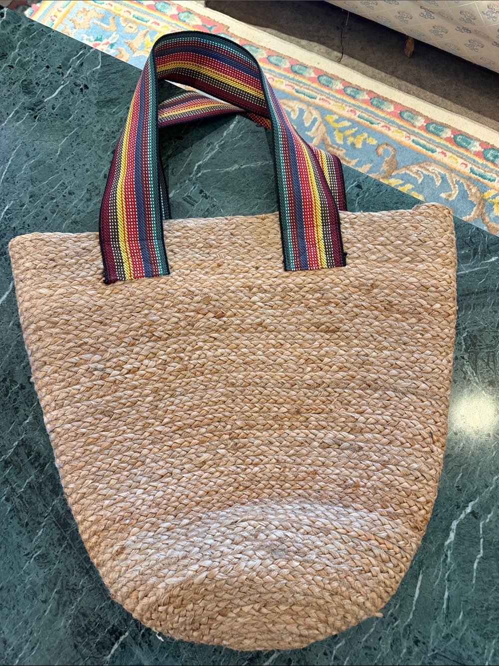 🌈 mer sea Multicolor 🌈 Strap Natural Woven Straw Tote Bag 🌈 100% Jute